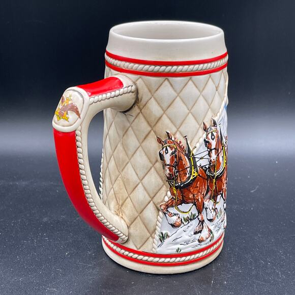 1985 "A" Series Anheuser Busch Budweiser Holiday Beer Stein Clydesdale Ceramarte - Picture 4 of 11